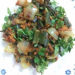 Bhindi do pyaza A picture of Bhindi do pyaza.