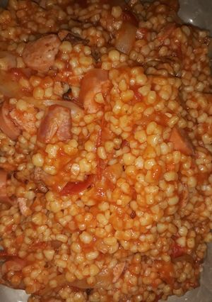 Lecsós-virslis tarhonya recept fotója