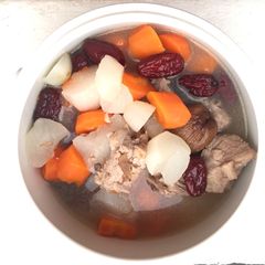 A picture of Daikon Radish And Carrot In Pork Rib Soup.