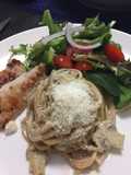 Wholemeal spagetti mushroom with grilled chicken