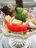 Ceviche de Salmão, Atum, Camarão e Crispy de Pele do Salmão