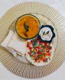 South Indian Thali-Uttapam, Neer Dosa, Sambhar, coconut chutney