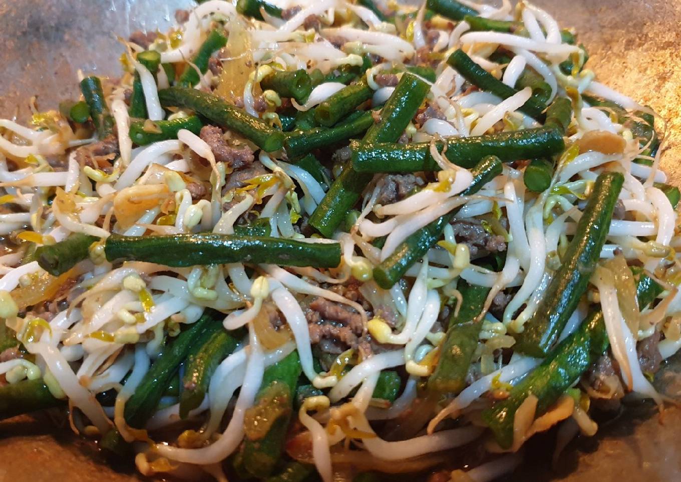 Tumis Daging Sapi Giling Kacang Panjang&Tauge
