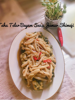 Foto resep Tahu Telur Bayam saus jamur shimeji