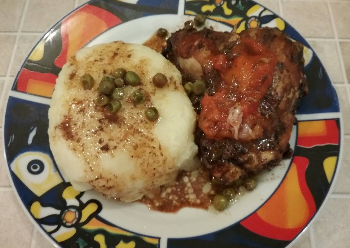 Pollo asado con petit pois y papaya