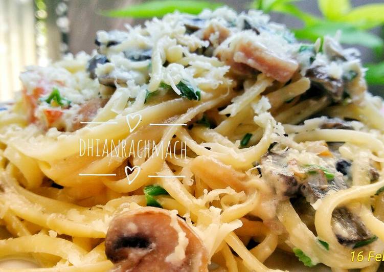 Resep Fettuccinie carbonara with telur ayam kate Anti Gagal