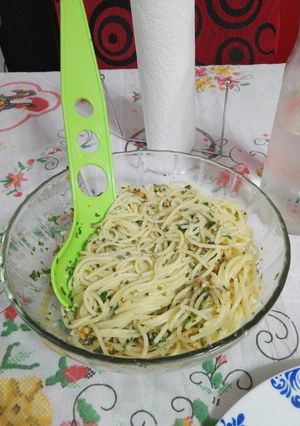Una foto de Fideos al pesto