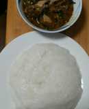 Rice flour amala and Ogbono soup with Japanese horenso