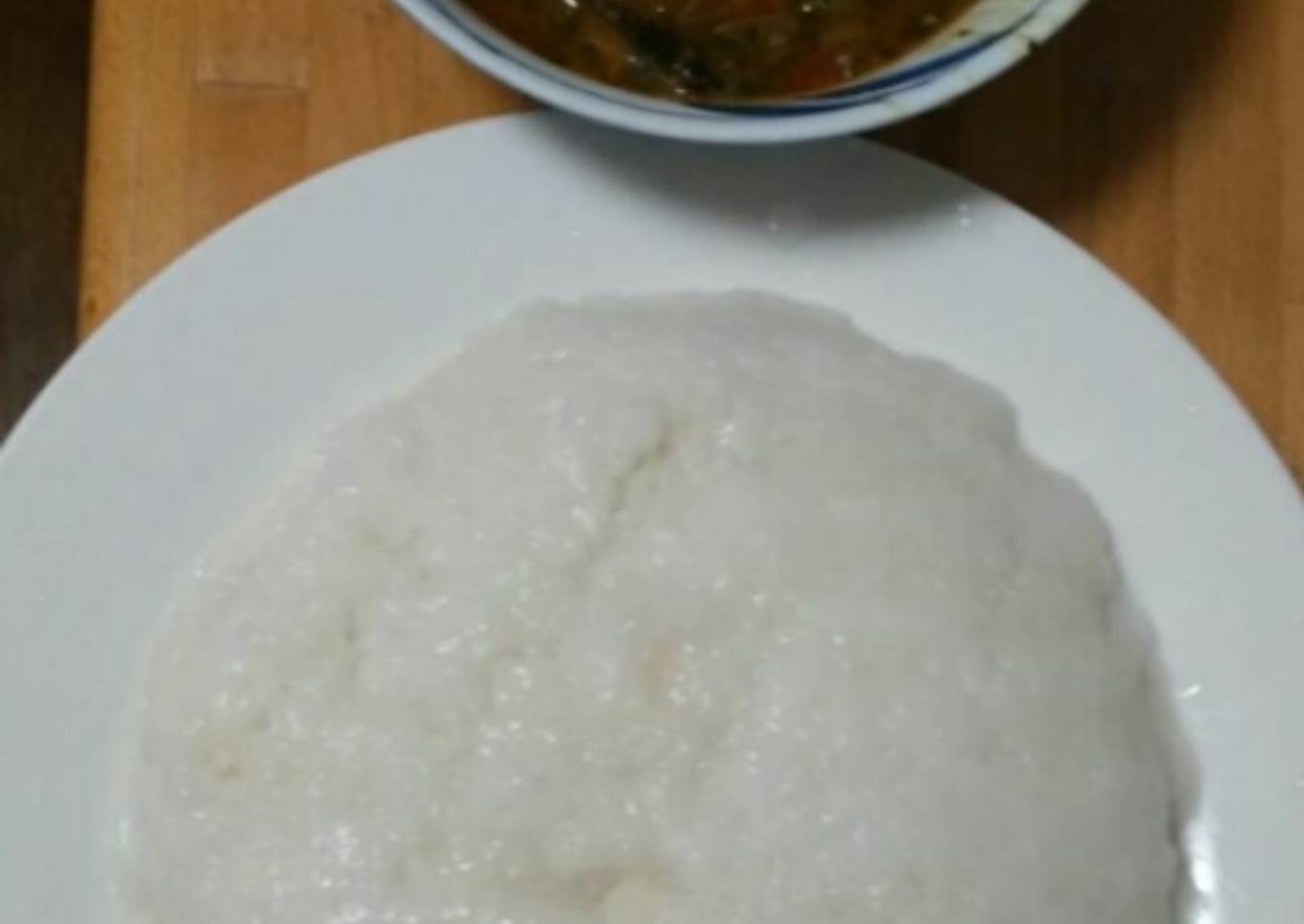 Rice flour amala and Ogbono soup with Japanese horenso