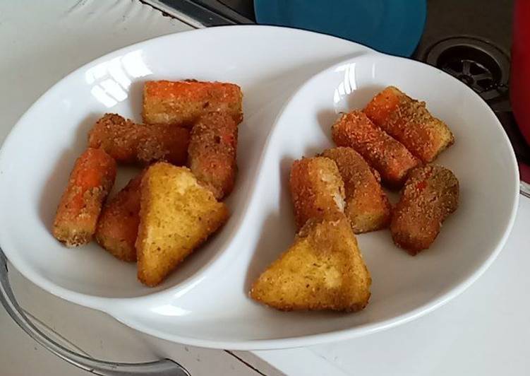 Quesitos y palitos de cangrejo empanados