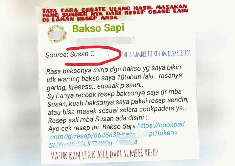 Cara upload resep masakan jika sumber resep dari resep akun lain