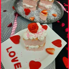 Mini Heart shape cakes with Buenos filling frosting A picture of Mini Heart shape cakes with Buenos filling frosting.