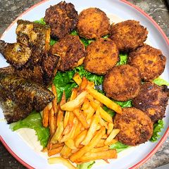 Fish n chips n chicken kabab A picture of Fish n chips n chicken kabab.