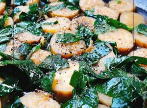 Hình của món Chuối xanh kho lá lốt chay.