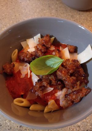 A picture of Blazing Garlic Mango Habanero Penne Pasta.