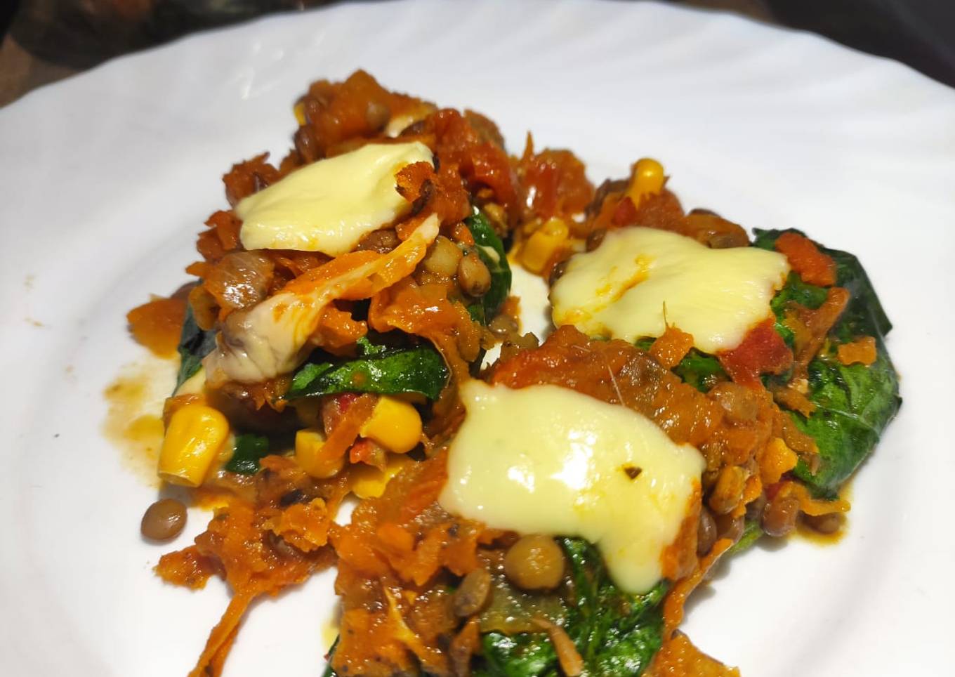 Canelones hechos con hojas de espinaca