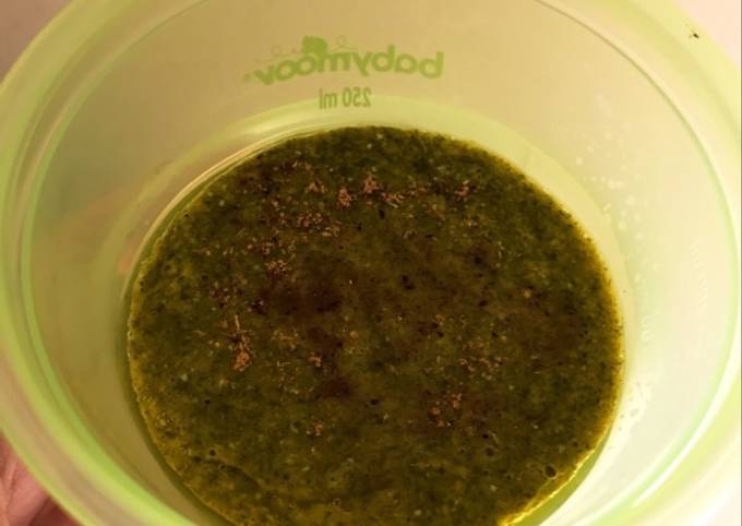 Mpasi 6month jagung manis mix bayam and tomat with kaldu sapi + evo