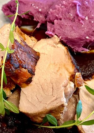 Une photo de Filet mignon de porc, purée de patate douce violette