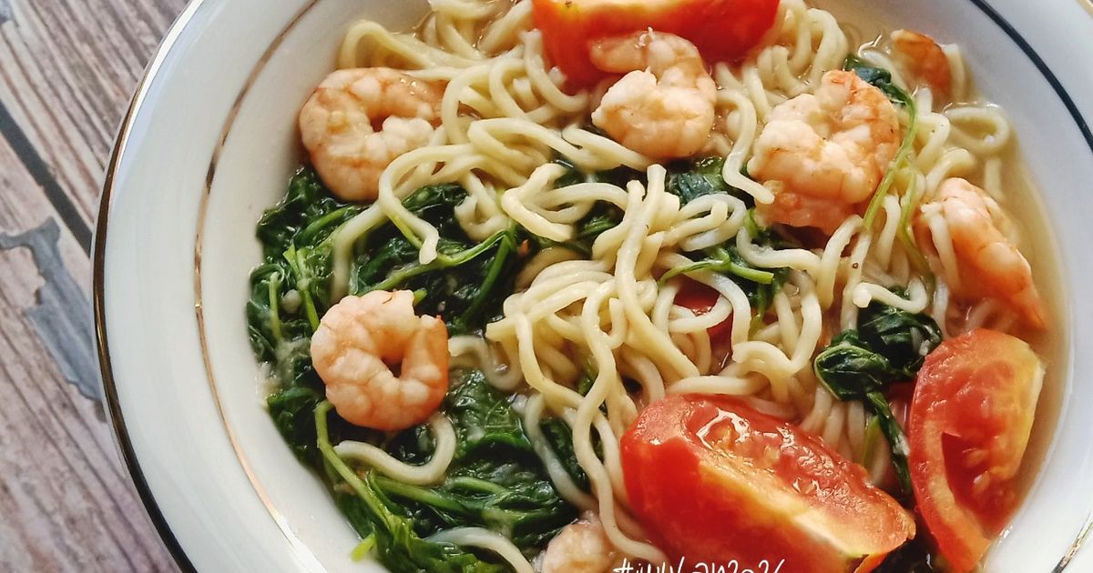 Mie Kuah Bayam Udang
