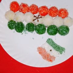A picture of Tricolour suji coconut laddu.