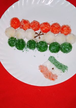 A picture of Tricolour suji coconut laddu.