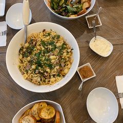 Orecchiette with Sausage, Cauliflower, Peas and Breadcrumbs A picture of Orecchiette with Sausage, Cauliflower, Peas and Breadcrumbs.
