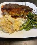 Brown sugar bourbon glazed stuffed salmon