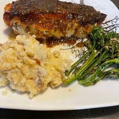 A picture of Brown sugar bourbon glazed stuffed salmon.