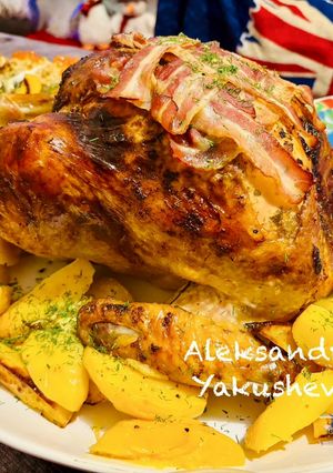 A picture of Festive Turkey with Smoked Bacon.