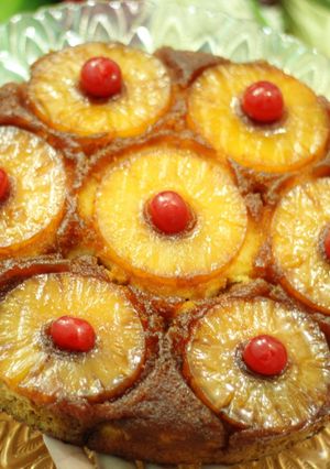 صورة لوصفة كيكة الأناناس المقلوبه
