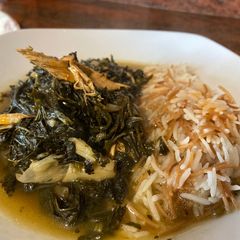 A picture of Teta's Eid Moloukhiya - Lebanese Jew’s mallow stew.