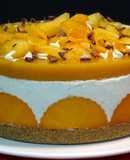 Tarta de yogur con fruta caqui o kaki persimón, sin horno
