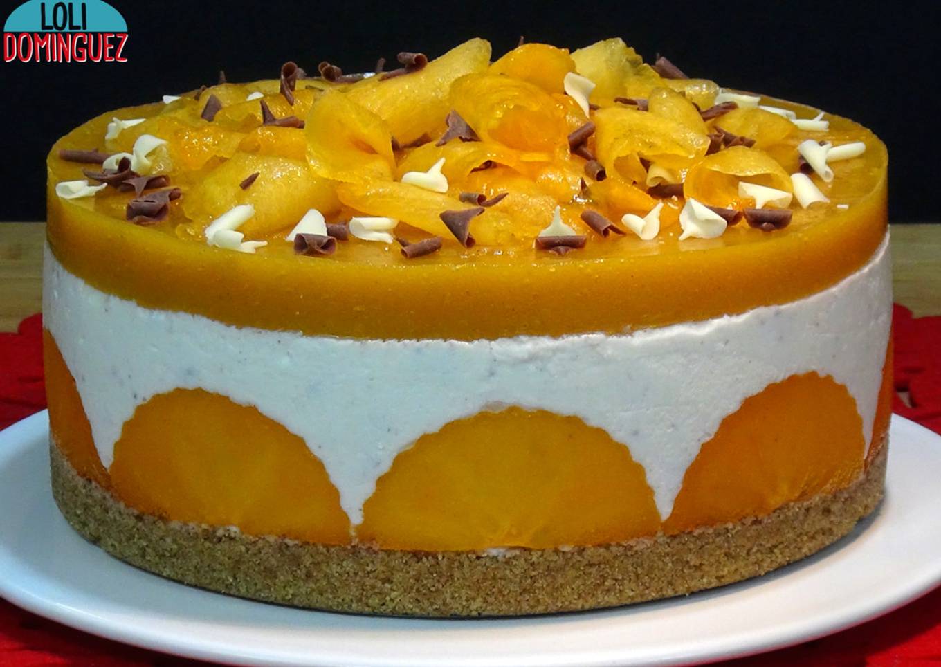 Tarta de yogur con fruta caqui o kaki persimón, sin horno