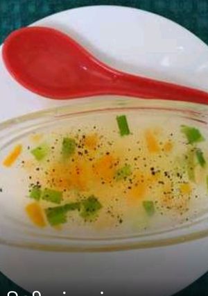 A picture of Sweet corn clear soup.
