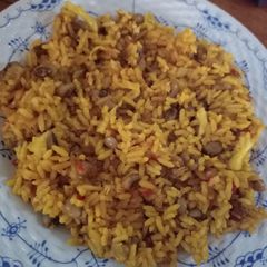 Jollof rice and beans A picture of Jollof rice and beans.
