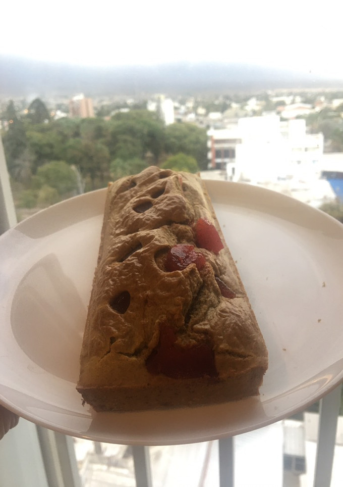 Una foto de Budín de vainilla y membrillo saludable con avena en licuadora