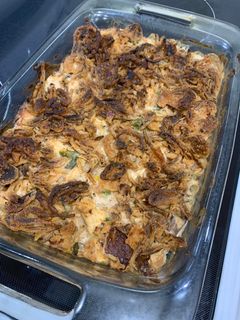A picture of French onion low carb casserole.