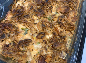 A picture of French onion low carb casserole.
