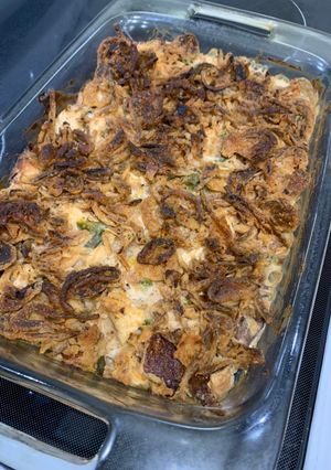 A picture of French onion low carb casserole.