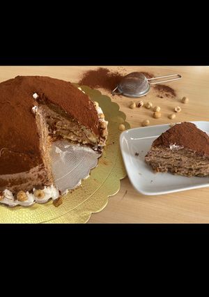 A picture of Zuccotto with Hazelnut Bavarian Cream.