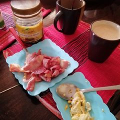 A picture of Bacon and eggs.