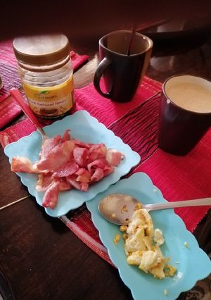 A picture of Bacon and eggs.
