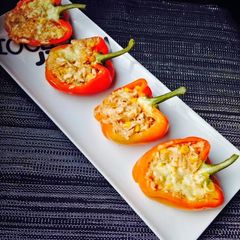 A picture of Stuffed Capsicum with Chicken and Rice.