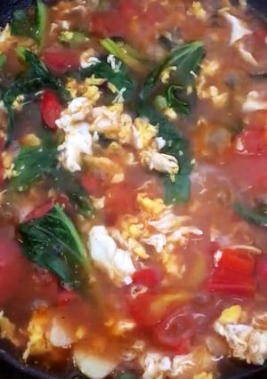 Foto resep Tumis Pokcoy Telur Kuah Pedas
