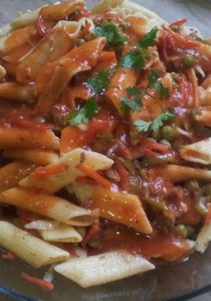 A picture of Hot sauce chicken pasta.