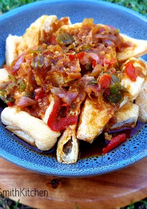 A picture of TAHU GEJROT (Fried Been Curd with Sweet Sour Sauce).