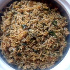 A picture of Jollofrice with zogale.