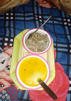 A picture of Annkut bhog special  mix veg kadhi &bajra khichdi.