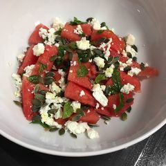 Watermelon salad with mint and feta A picture of Watermelon salad with mint and feta.