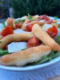 Fried Focaccia Sticks with Arugula and Cherry Tomatoes